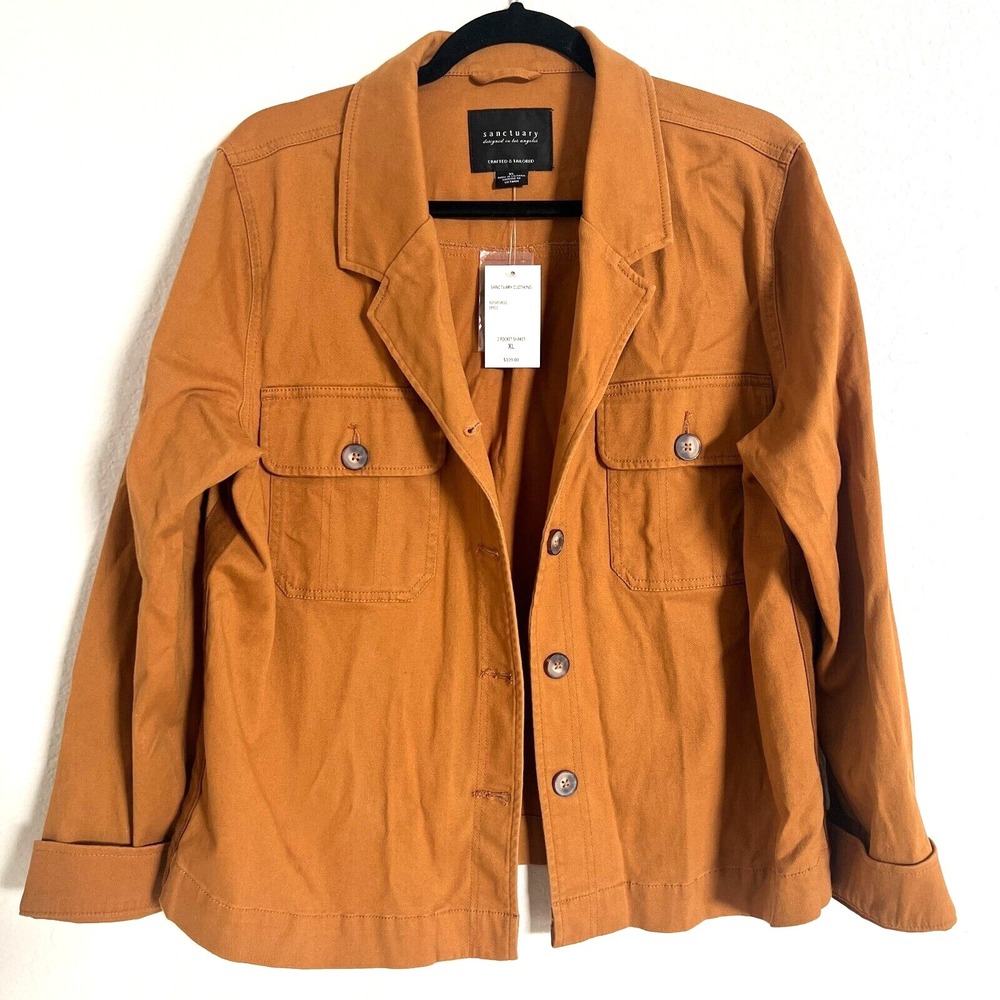 NWT Sanctuary Sz L Spice Chore Jacket Button Down Pockets Utility Shacket Spring
